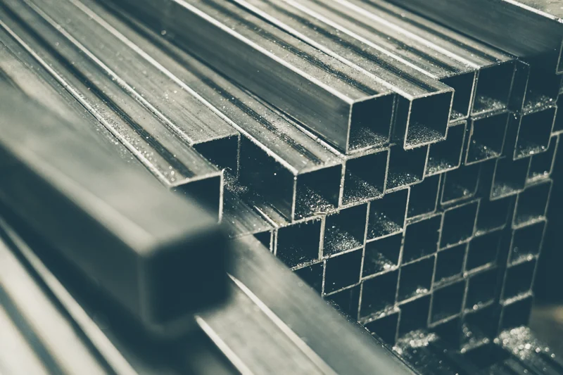 Stacked steel profiles at the OC-System factory