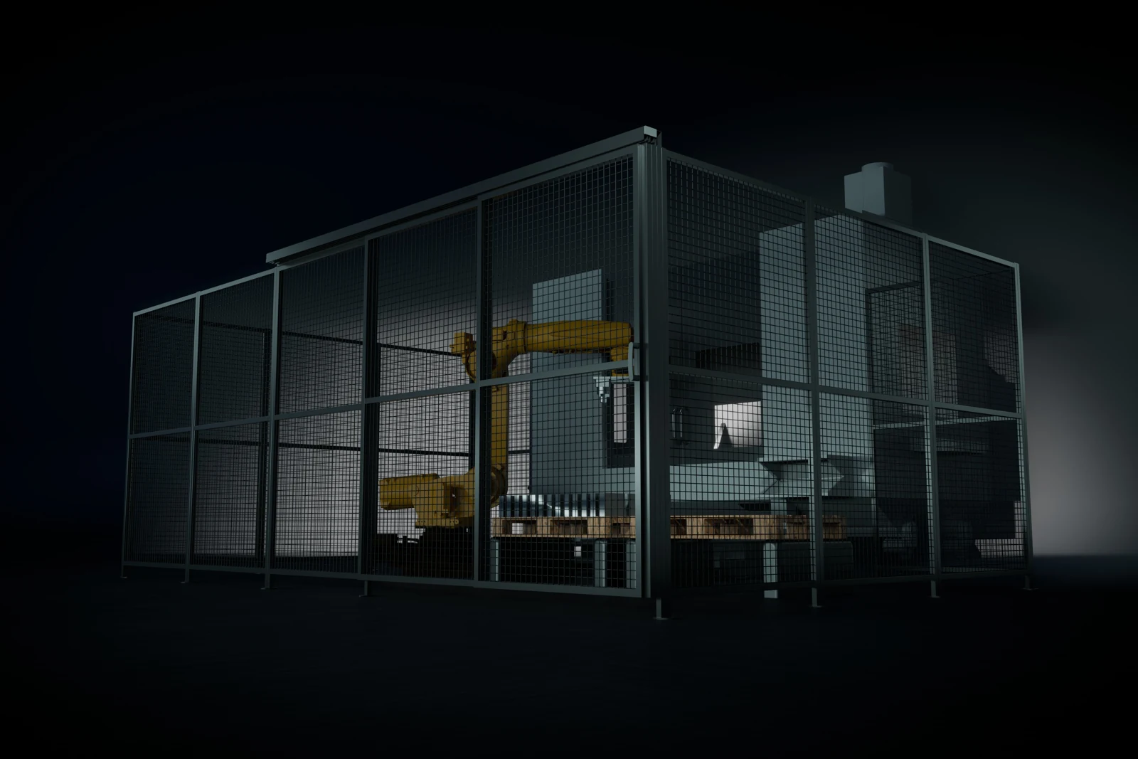 OC-Net safety enclosure around a machine, 3D visualization by Mahtisonni