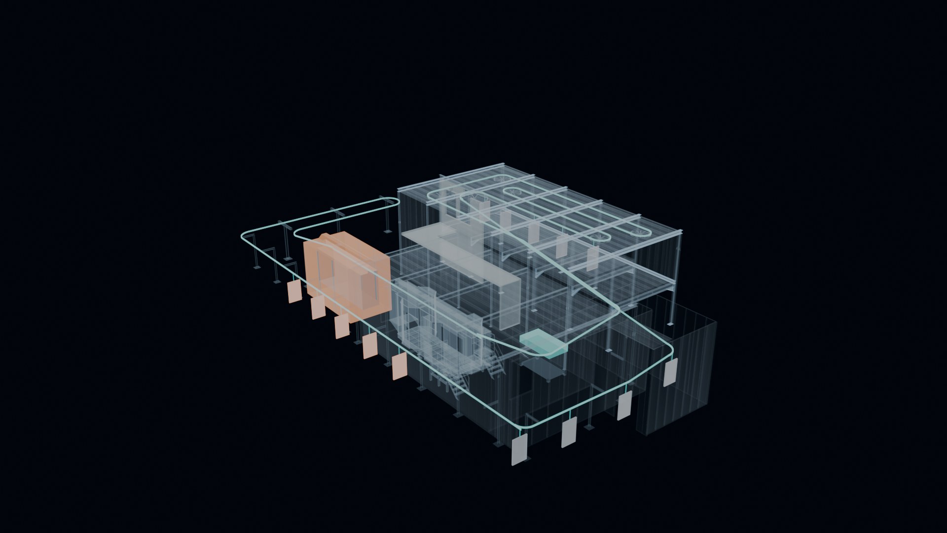 Pulverimaalauslinjan selainpohjainen 3D-esitys